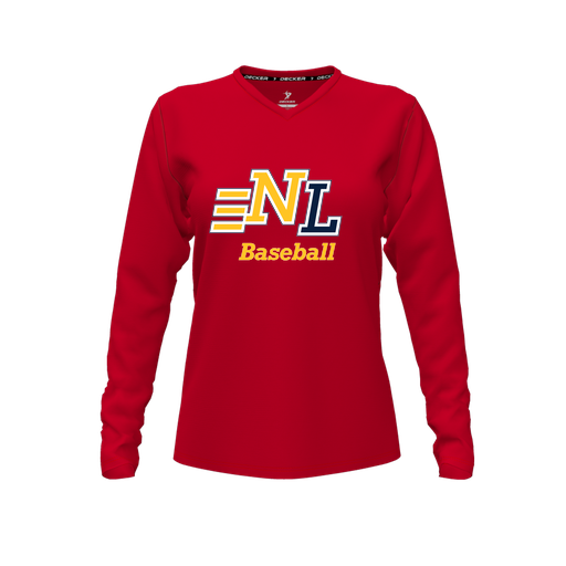 [FTLVPTRD-FYXS-LOGO1] Decker Performance T-Shirt (Female Youth XS, Red, V Neck, Logo 1, Long Sleeve)